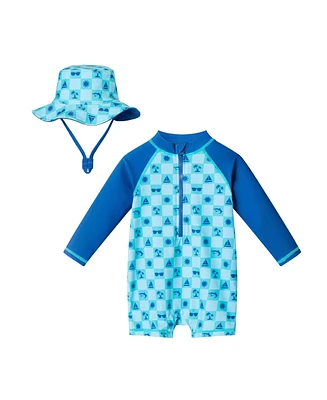 Andy & Evan Baby Boys Beach Theme Swim Romper w/Hat
