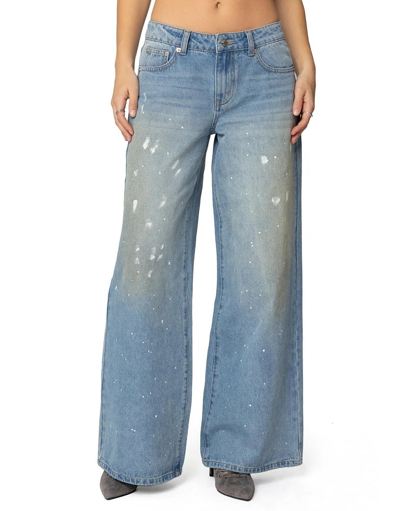 Edikted Women's Paint Splatter Low Rise Jeans