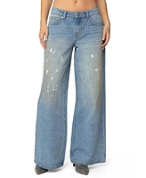 Edikted Women's Paint Splatter Low Rise Jeans