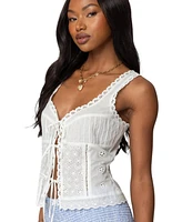 Edikted Women's Fiore Eyelet Tie Front Top