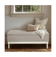 Tufted upholstered storage bench with soft-close lid, interior storage, and antique cream wood legs, perfect for bedrooms or entryways-The Pop Home