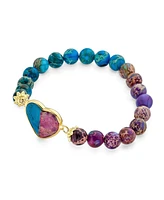 Bling Jewelry Romantic Handmade Natural Jasper Stacking Stretch Bracelet with Heart Charm