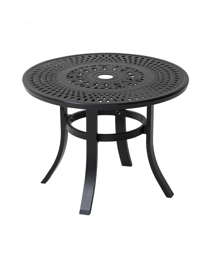 Rounded Metal Bistro Table with Umbrella Hole – Outdoor Dining Table for Patio