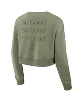 Fanatics Women's Olive Boston Red Sox Relax Studio Cropped Pullover Sweatshirt