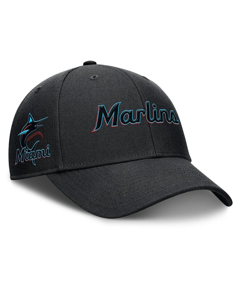 Nike Men's Black Miami Marlins Rise Gaberdine Adjustable Hat