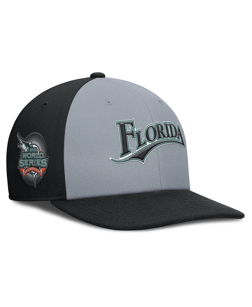 Nike Men's Gray/Black Florida Marlins Cooperstown Collection Pro Performance Snapback Hat