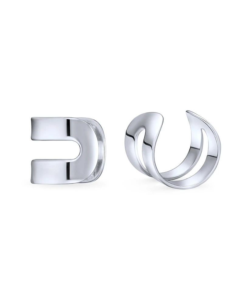Bling Jewelry Tiny Modern Geometric Helix Wrap Two Band Ear Cuffs Cartilage Lobe Earrings Rose Gold Plated Silver