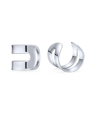 Bling Jewelry Tiny Modern Geometric Helix Wrap Two Band Ear Cuffs Cartilage Lobe Earrings Rose Gold Plated Silver
