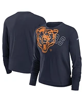 Nike Women's Navy Chicago Bears Layered Logo Cropped Long Sleeve Fashion T-Shirt