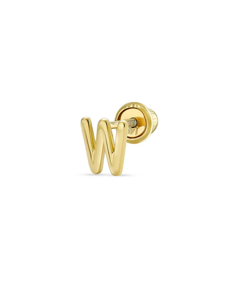 Bling Jewelry Minimalist Real Yellow 14K Gold Capital Block Alphabet Letter Initial Cartilage Ear Lobe Piercing 1 Piece Stud Earring Screw Back