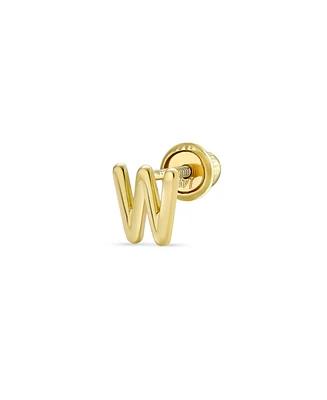 Bling Jewelry Minimalist Real Yellow 14K Gold Capital Block Alphabet Letter Initial Cartilage Ear Lobe Piercing 1 Piece Stud Earring Screw Back