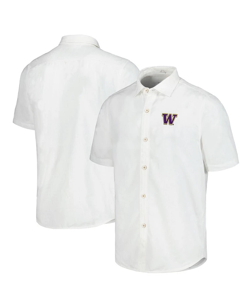 Tommy Bahama Men's White Washington Huskies Coconut Point Palm Vista Island Zone Camp Button-Up Shirt