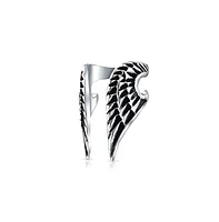 Bling Jewelry Spiritual Guardian Angel Wing Feather Cartilage Ear Lobe Helix Earring Wrap Ear Cuff Clip Black Oxidized Stainless Steel 1 Piece