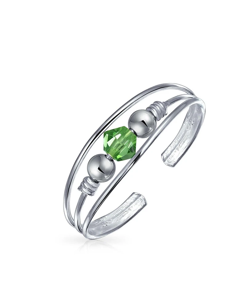 Bling Jewelry Geometric Boho Mid Finger Green Crystal Bead Ball Split Band Midi Toe Ring .925 Silver Sterling Adjustable