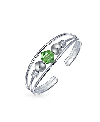 Bling Jewelry Geometric Boho Mid Finger Green Crystal Bead Ball Split Band Midi Toe Ring .925 Silver Sterling Adjustable