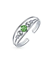 Bling Jewelry Geometric Boho Mid Finger Green Crystal Bead Ball Split Band Midi Toe Ring .925 Silver Sterling Adjustable
