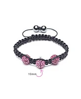 Bling Jewelry Pink Black Crystal Ball Bead Shamballa Inspired Bracelet Small Wrist String Cord Adjustable Stackable