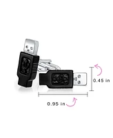Bling Jewelry Computer Geek Tech Usb Flash Drive Black Cufflinks Executive Graduation Gift Bullet Hinge Back Black Silver Tone Stainless Steel