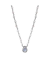 Adornia Fine Labradorite Rosary with Pear Center Stone Necklace black rhodium .925 sterling silver