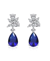 White Gold Plated with Colored Cubic Zirconia Teardrop Cluster Earrings