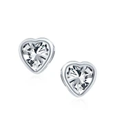 Bling Jewelry 1CT Bezel Set Heart Shape Cz Solitaire Stud Earrings Rose Gold Plated .925 Sterling Silver 7MM