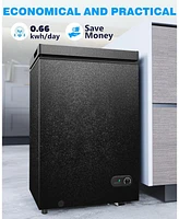 Cowsar 3.5 Cu.Ft Chest Freezer with Removable Basket and Bottom Defrost Water Drain Freestanding Top Open Door, Deep Freezer, Mini Freezer with Adjust