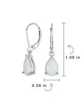 Bling Jewelry Simple White Orange Opal Created Solitaire 7MM Pear Shaped Teardrop Dangle Lever Back Earrings Yellow Gold Plated .925 Sterling Sil