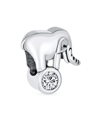 Bling Jewelry Lucky Animal Good Luck Trunk Up Circus Elephant Bezel Cz Bead Charm .925 Sterling Silver