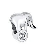 Bling Jewelry Lucky Animal Good Luck Trunk Up Circus Elephant Bezel Cz Bead Charm .925 Sterling Silver