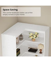 Corner Bookshelf with Doors, 6 Tier Bookcase with Storage