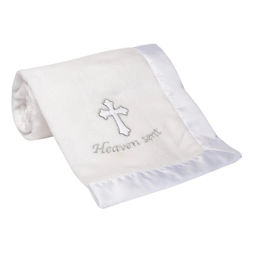 Lambs & Ivy Baby Heaven Sent Baptism/Christening Soft White Fleece Blanket