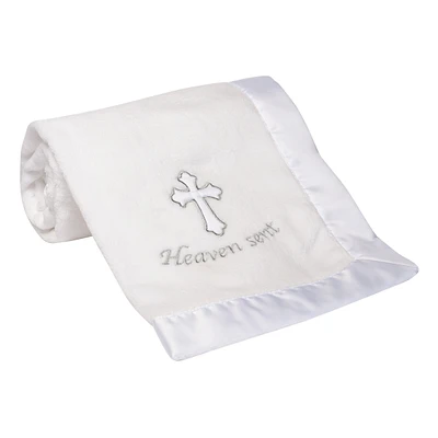 Lambs & Ivy Baby Heaven Sent Baptism/Christening Soft White Fleece Blanket