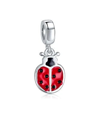 Bling Jewelry Red Lucky Ladybug Insect Gardener Dangle Charm Bead .925 Sterling Silver