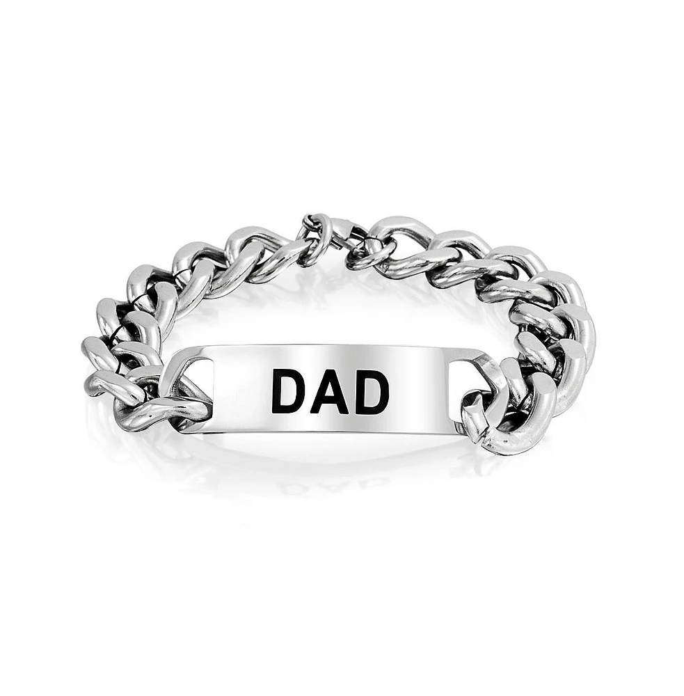 Bling Jewelry Name Plated Word Dad Identification Id Bracelet Silver Tone Stainless Steel