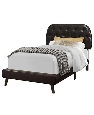 Tufted Upholstered Faux Leather Bed Frame with Padded Headboard