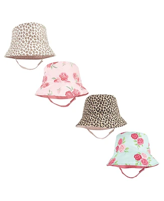 Hudson Baby Girls 4Pc Sun Protection Hat, Blush Rose Leopard Mint Floral Leopard, 12-24 Months