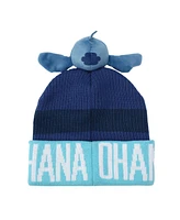 Disney Men's Stitch Ohana Cuff Beanie With Plush Character Pom