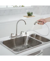Two-Handle 4 Holes Standard Kitchen Sink Faucet With Side Sprayer Brushed Nickel