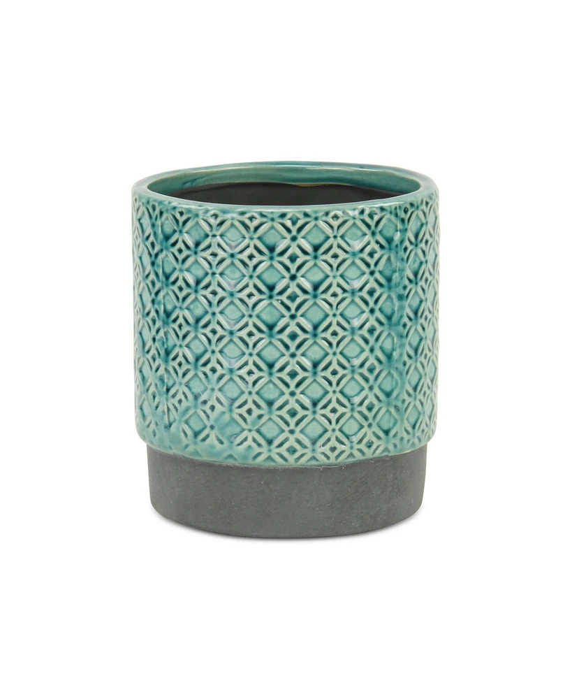 Ceramic Round Pot Planter with Geometric Design – Indoor/Outdoor Use