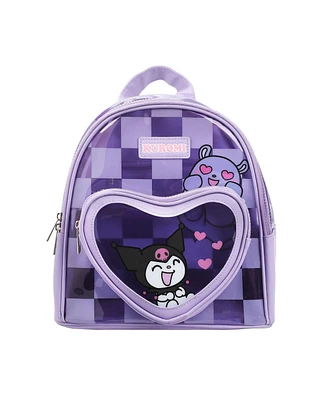 Kuromi & Baku Hearts 10" Purple Checkered Women's Mini Backpack