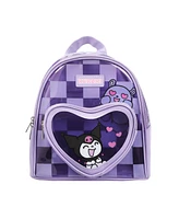 Kuromi & Baku Hearts 10" Purple Checkered Women's Mini Backpack