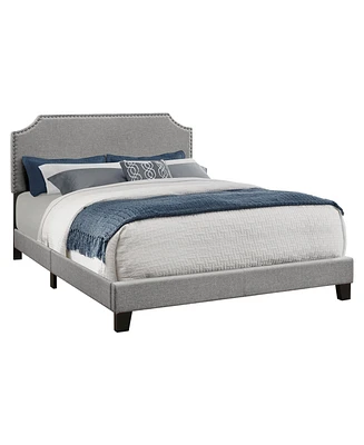 Upholstered Bed Frame with Nailhead Trim and Padded Headboard