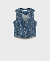 Mango Women's Embroidered Floral Crop Vest