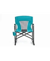 Blue portable folding rocking camping chair with cupholder