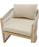 Modern beige curved aluminum lounge chairs, Rope weave, cushioned