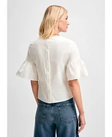 Isaac Mizrahi Women's Button Back Fluted Short Sleeve Poplin Blouse
