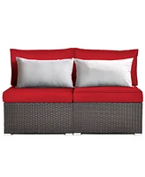 2PCS Patio Rattan Armless Sofa Sectional Conversation Furniture Set W/Cushion