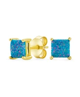 Bling Jewelry Simple Classic White Fire Orange Green Blue Opulence Created Opal Square Princess Cut Stud Earrings Yellow Gold Plated .925 Sterling Sil