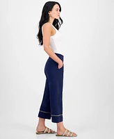 Jm Collection Petite Pull-On Wide-Leg Metallic-Trim Pants, Exclusively at Macy's