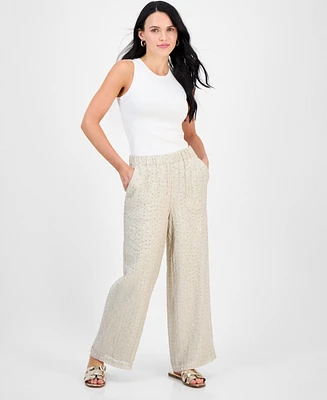 Jm Collection Petite Crinkle Sequin Pull-On Pants, Exclusively at Macy's